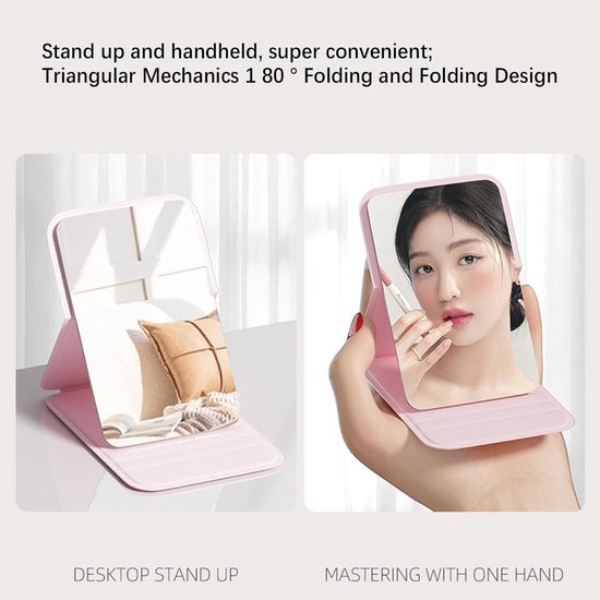 Frameless High Definition Makeup Mirror - Foldable Travel Mirror - Portable Makeup Mirror with Soft PU Leather Cover - Suitable for Bedroom, Bathroom & Travel（Pink） - Image 3