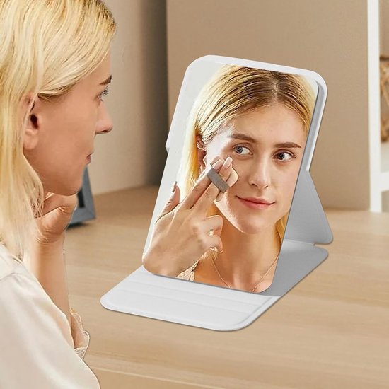 Frameless High Definition Makeup Mirror - Foldable Travel Mirror - Portable Makeup Mirror with Soft PU Leather Cover - Suitable for Bedroom, Bathroom & Travel（White） - Image 2