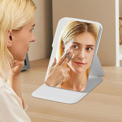 Frameless High Definition Makeup Mirror - Foldable Travel Mirror - Portable Makeup Mirror with Soft PU Leather Cover - Suitable for Bedroom, Bathroom & Travel（White） - Image 2
