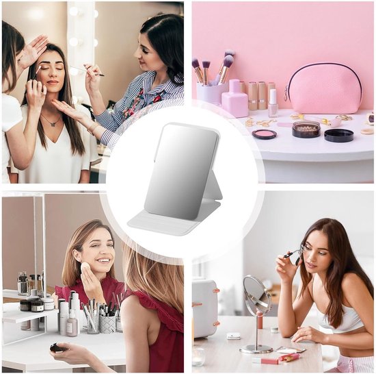 Frameless High Definition Makeup Mirror - Foldable Travel Mirror - Portable Makeup Mirror with Soft PU Leather Cover - Suitable for Bedroom, Bathroom & Travel（White） - Image 4