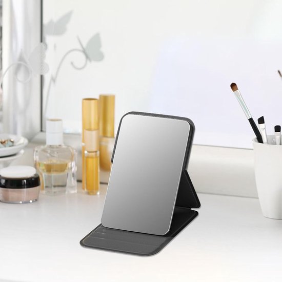 High Definition Frameless Makeup Mirror - Foldable Travel Mirror - Portable Makeup Mirror with Soft PU Leather Cover - Suitable for Bedroom, Bathroom & Travel（Black） - Image 2
