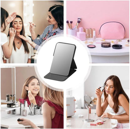 High Definition Frameless Makeup Mirror - Foldable Travel Mirror - Portable Makeup Mirror with Soft PU Leather Cover - Suitable for Bedroom, Bathroom & Travel（Black） - Image 4