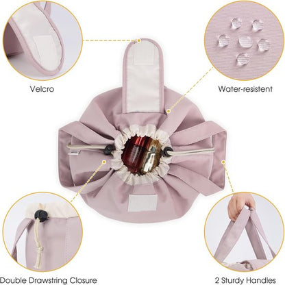 Foldable Drawstring Makeup Bag - Multifunctional Portable Travel Storage Bag for Cosmetics, Toiletry Bags & Accessories, Compact Durable Fabric Bag for Living Room, Shower Table & Travel（Pink） - Image 2