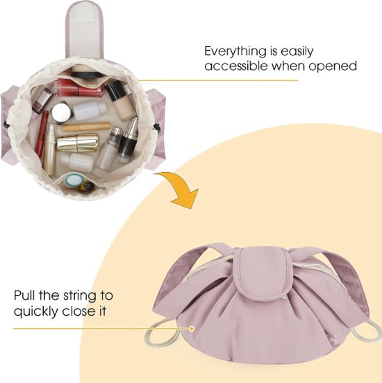 Foldable Drawstring Makeup Bag - Multifunctional Portable Travel Storage Bag for Cosmetics, Toiletry Bags & Accessories, Compact Durable Fabric Bag for Living Room, Shower Table & Travel（Pink） - Image 3