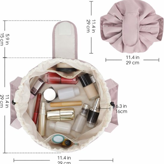 Foldable Drawstring Makeup Bag - Multifunctional Portable Travel Storage Bag for Cosmetics, Toiletry Bags & Accessories, Compact Durable Fabric Bag for Living Room, Shower Table & Travel（Pink） - Image 4