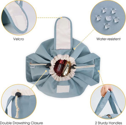 Foldable Drawstring Makeup Bag - Multifunctional Portable Travel Storage Bag for Cosmetics, Toiletry Bags & Accessories, Compact Durable Fabric Bag for Living Room, Shower Table & Travel（Blue） - Image 2
