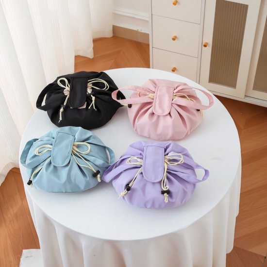Foldable Drawstring Makeup Bag - Multifunctional Portable Travel Storage Bag for Cosmetics, Toiletry Bags & Accessories, Compact Durable Fabric Bag for Living Room, Shower Table & Travel（Blue） - Image 5