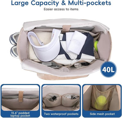 Tennis Bag – Extra Large Sports Bag with Shoe Compartment – Suitable for 2-4 Rackets – Waterproof and Lightweight – Unisex（Beige） - Image 5