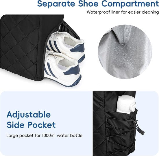 Tennis Bag – Extra Large Sports Bag with Shoe Compartment – Suitable for 2-4 Rackets – Waterproof and Lightweight – Unisex（Black） - Image 6