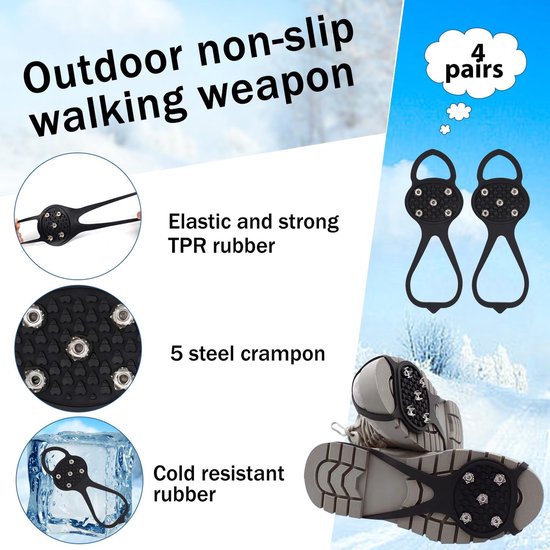 Non-slip sole for snow boots - 4 pairs - Safe walking on ice and snow - Suitable for size M (34-40) - Non-slip studs - Suitable for winter walking, hiking, jogging, strolling and mountaineering - Image 4