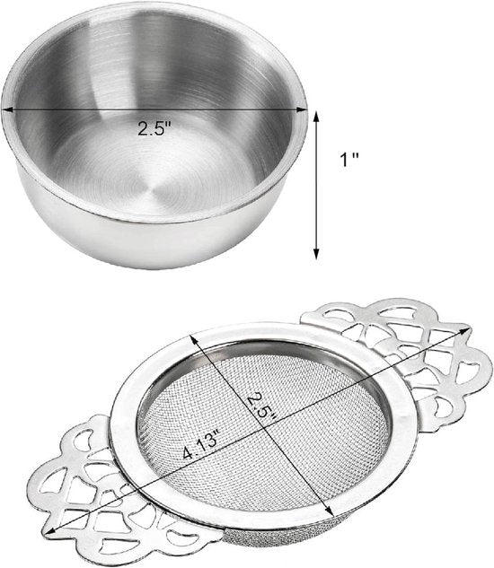 Tea Strainer - 2-piece set - Stainless steel tea infuser - Tea steeper with handle and drip cup - 6.5 cm - Mesh tea filter - Image 6