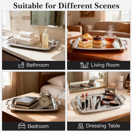 Tray - Stainless steel tray - Snack and fruit bowl for the desk - Rectangular storage tray - Suitable for footstools, coffee tables and rectangular stainless steel trays - Image 2