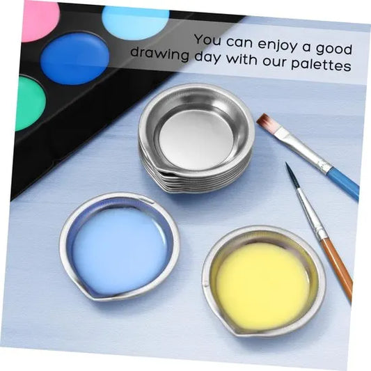Palette - 12-piece stainless steel palette set - Round palette with opening - Palette for colored pigments - For pigments, colors and watercolors - Image 3