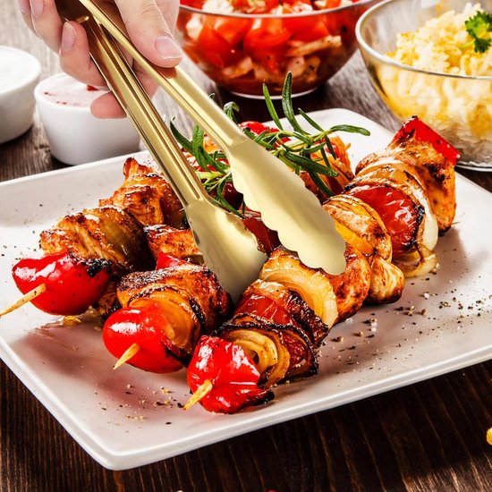 Bread Tongs - 4-Piece Set - Kitchen Tongs for Home Use - Gold Stainless Steel Serving Tongs - Grill Tongs - Steak Tongs - Kitchen Tongs - For Cooking, Salads, Buffets, Appetizers and Desserts - Image 4