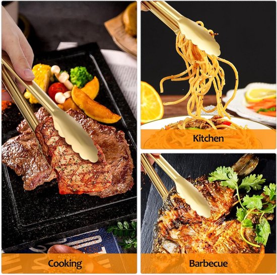 Bread Tongs - 4-Piece Set - Kitchen Tongs for Home Use - Gold Stainless Steel Serving Tongs - Grill Tongs - Steak Tongs - Kitchen Tongs - For Cooking, Salads, Buffets, Appetizers and Desserts - Image 6