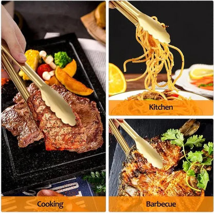 Bread Tongs - 4-Piece Set - Kitchen Tongs for Home Use - Gold Stainless Steel Serving Tongs - Grill Tongs - Steak Tongs - Kitchen Tongs - For Cooking, Salads, Buffets, Appetizers and Desserts - Image 6
