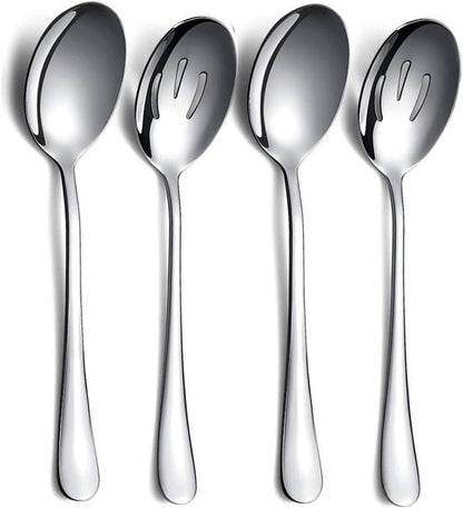 Spoons - 4-piece set - Stainless steel salad spoons - Includes 2 serving spoons and 2 skimmers - Suitable for desserts and coffee