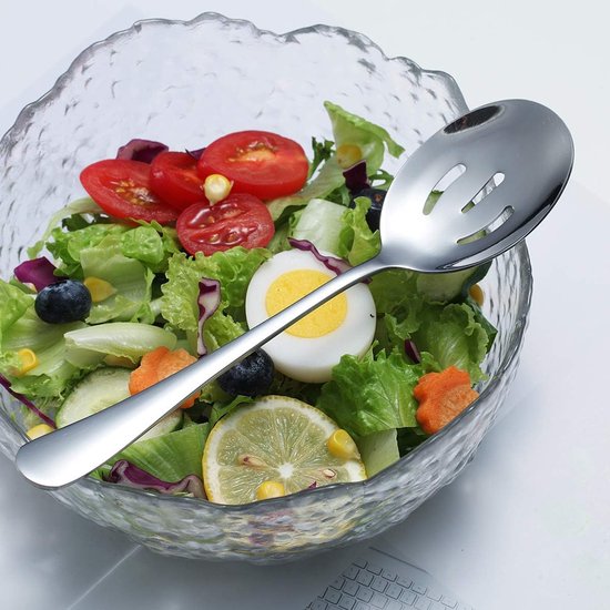 Spoons - 4-piece set - Stainless steel salad spoons - Includes 2 serving spoons and 2 skimmers - Suitable for desserts and coffee - Image 4