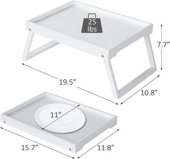 Folding table - Multifunctional folding table for home - Folding bamboo bedside table - Can be used as a dining table, TV table, laptop table, snack table, sofa table or work table - White - Image 2