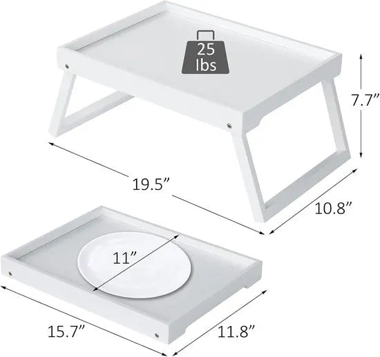 Folding table - Multifunctional folding table for home - Folding bamboo bedside table - Can be used as a dining table, TV table, laptop table, snack table, sofa table or work table - White - Image 2