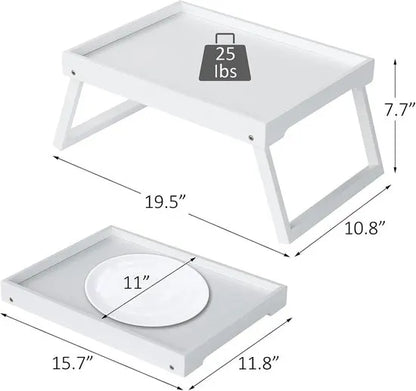 Folding table - Multifunctional folding table for home - Folding bamboo bedside table - Can be used as a dining table, TV table, laptop table, snack table, sofa table or work table - White - Image 2