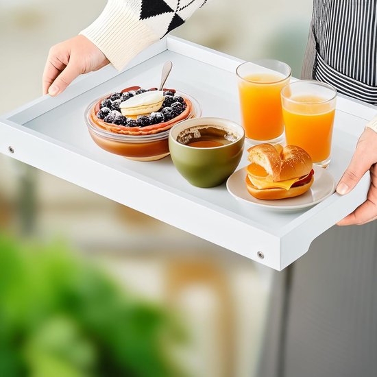 Folding table - Multifunctional folding table for home - Folding bamboo bedside table - Can be used as a dining table, TV table, laptop table, snack table, sofa table or work table - White - Image 3