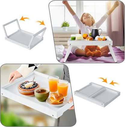 Folding table - Multifunctional folding table for home - Folding bamboo bedside table - Can be used as a dining table, TV table, laptop table, snack table, sofa table or work table - White - Image 7