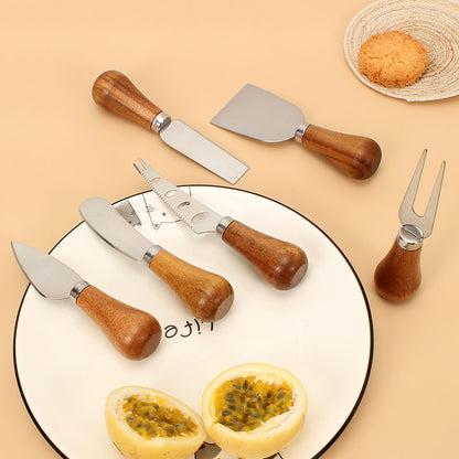 Cheese Knives Set – Portable for Picnic, 4.9 Inches with Wooden Handle, Silver, Set of 6 - Image 2