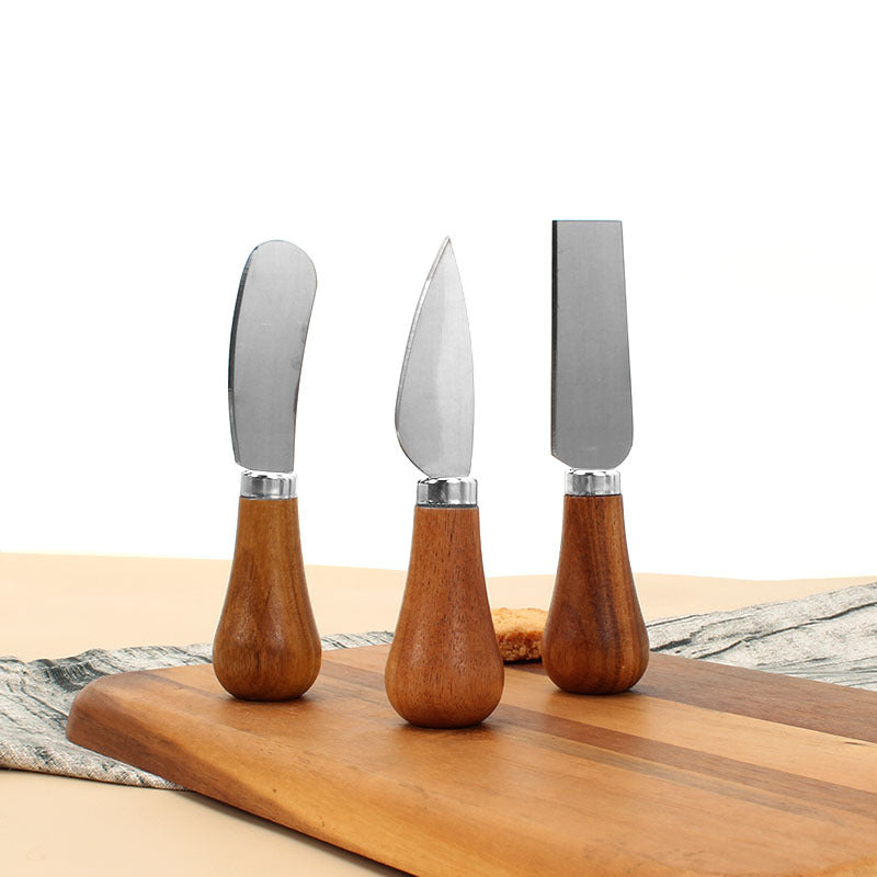 Cheese Knives Set – Portable for Picnic, 4.9 Inches with Wooden Handle, Silver, Set of 6 - Image 3