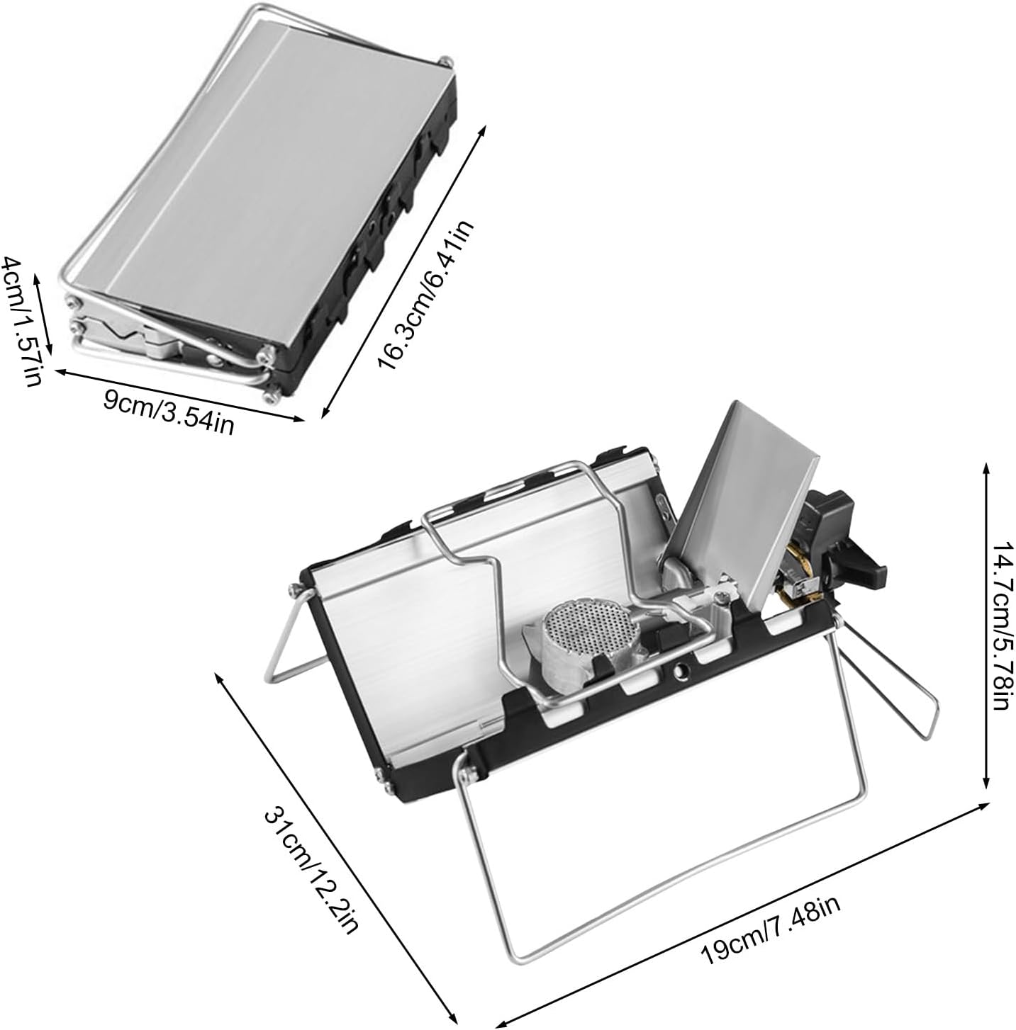 Camping stove - Portable and foldable - Camping cooking - 2600W - Three-sided windproof - Heat-resistant material - Silver - Image 2