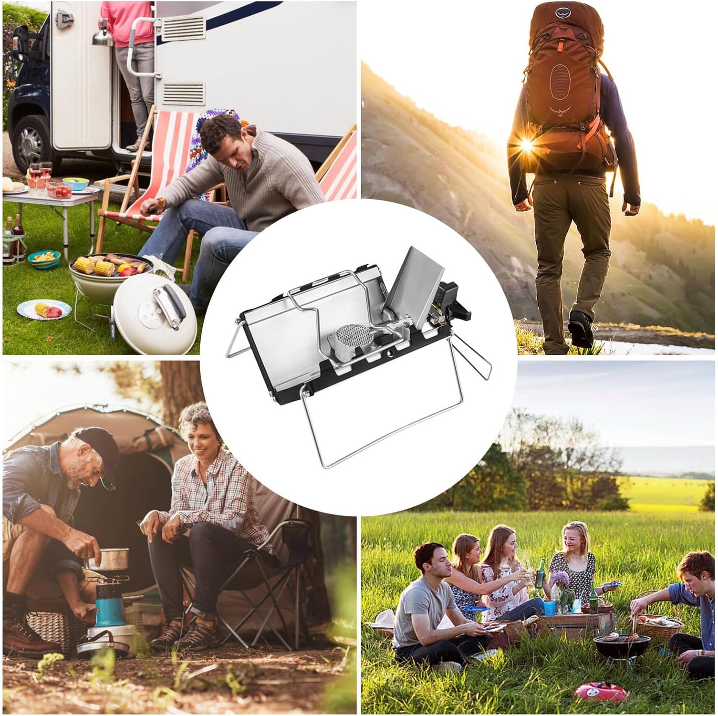 Camping stove - Portable and foldable - Camping cooking - 2600W - Three-sided windproof - Heat-resistant material - Silver - Image 5