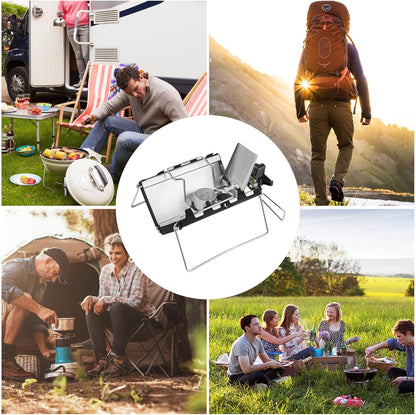 Camping stove - Portable and foldable - Camping cooking - 2600W - Three-sided windproof - Heat-resistant material - Silver - Image 5