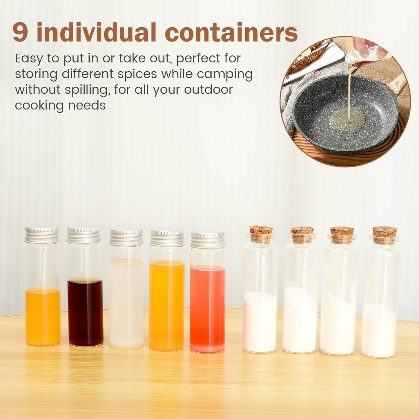 Camping Spice Set - Waterproof - 9 Spice Tins with Canvas Storage Bag and Hanging Hole - Image 4