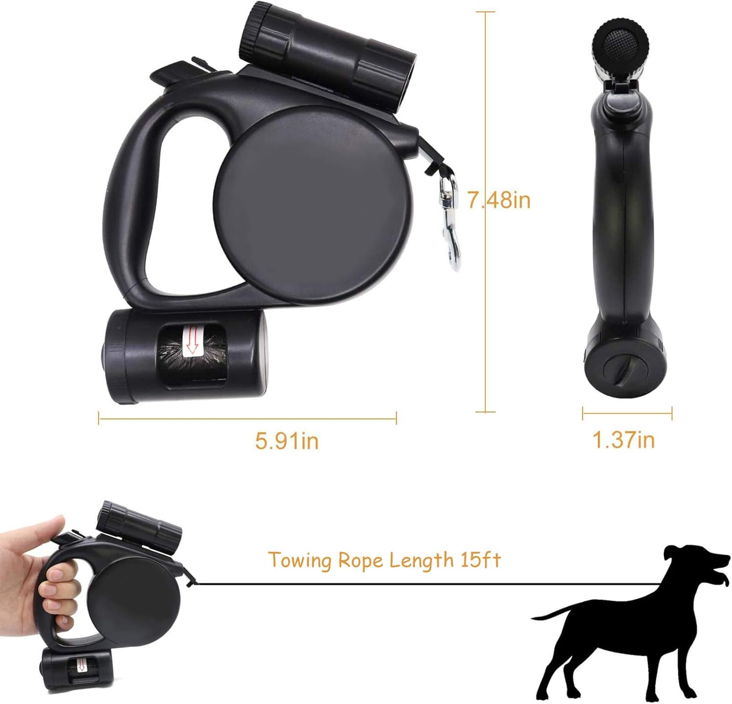 Retractable Dog Leash - Storage Box - 4.5 m - Illuminated - Black - 1 pc - Image 2