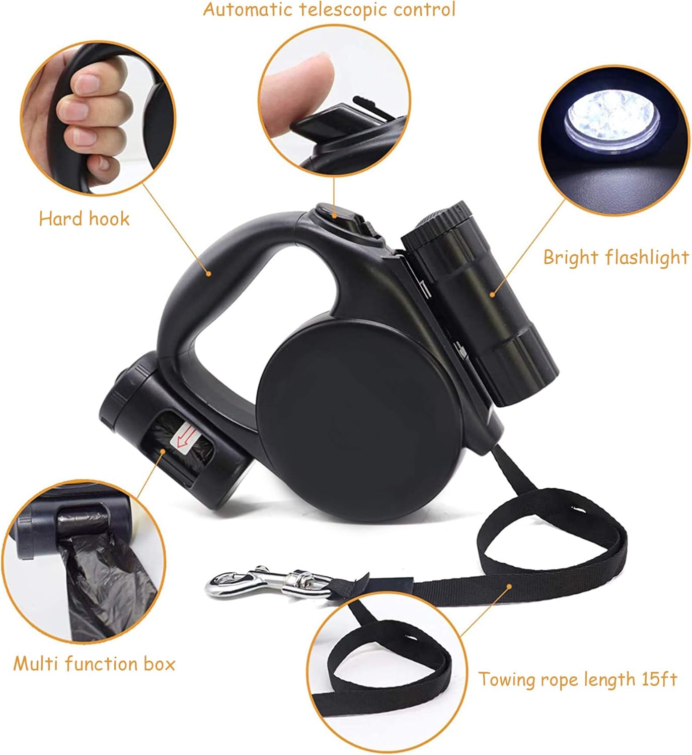 Retractable Dog Leash - Storage Box - 4.5 m - Illuminated - Black - 1 pc - Image 3