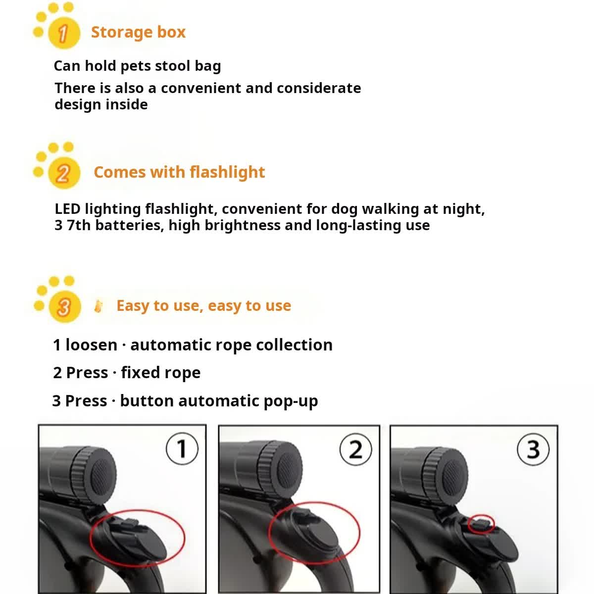 Retractable Dog Leash - Storage Box - 4.5 m - Illuminated - Black - 1 pc - Image 5