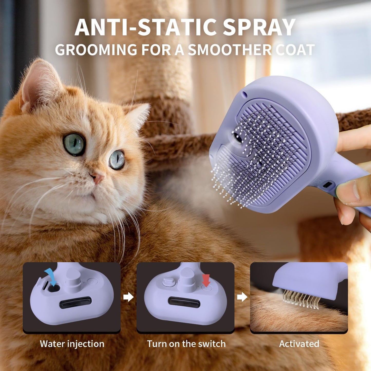 Self-Cleaning Brush - Antistatic - Pet - 3-in-1 - Purple - 1st - Image 5