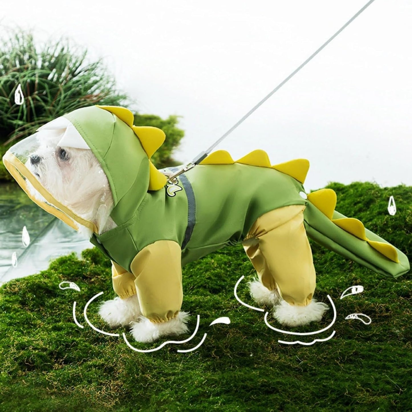 Pet Raincoat-With Belt-Reflective Strips-Green-XXL-1pc - Image 2