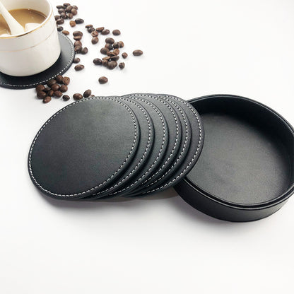Coaster set - Leather coaster set with storage box - Black - 5 pieces - Image 2