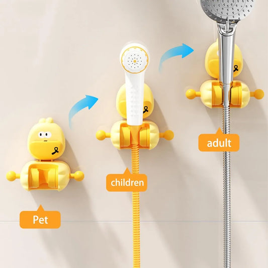 Adjustable Suction Cup Shower Head Holder, No-Drill Handheld Shower Bracket for Smooth Bathroom Walls, Duck Design, Yellow - Image 3