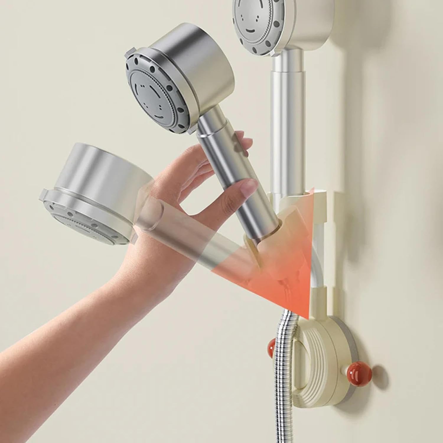 Shower head holder - Shower head holder with suction cup - Wall mounting, adjustable - with suction cup - No bumps - with hook - 1 piece - Image 2