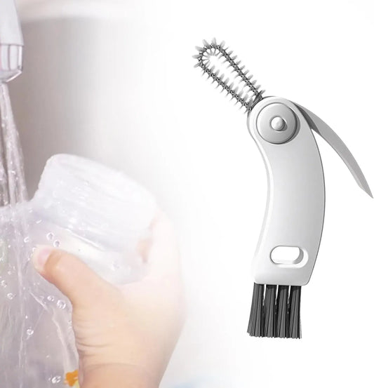 3-in-1 Bottle Cleaning Brush with Lid Brush, Crevice Scraper and Nylon Bristles for Cups, Tumblers and Water Bottles, Grey and White - Image 4