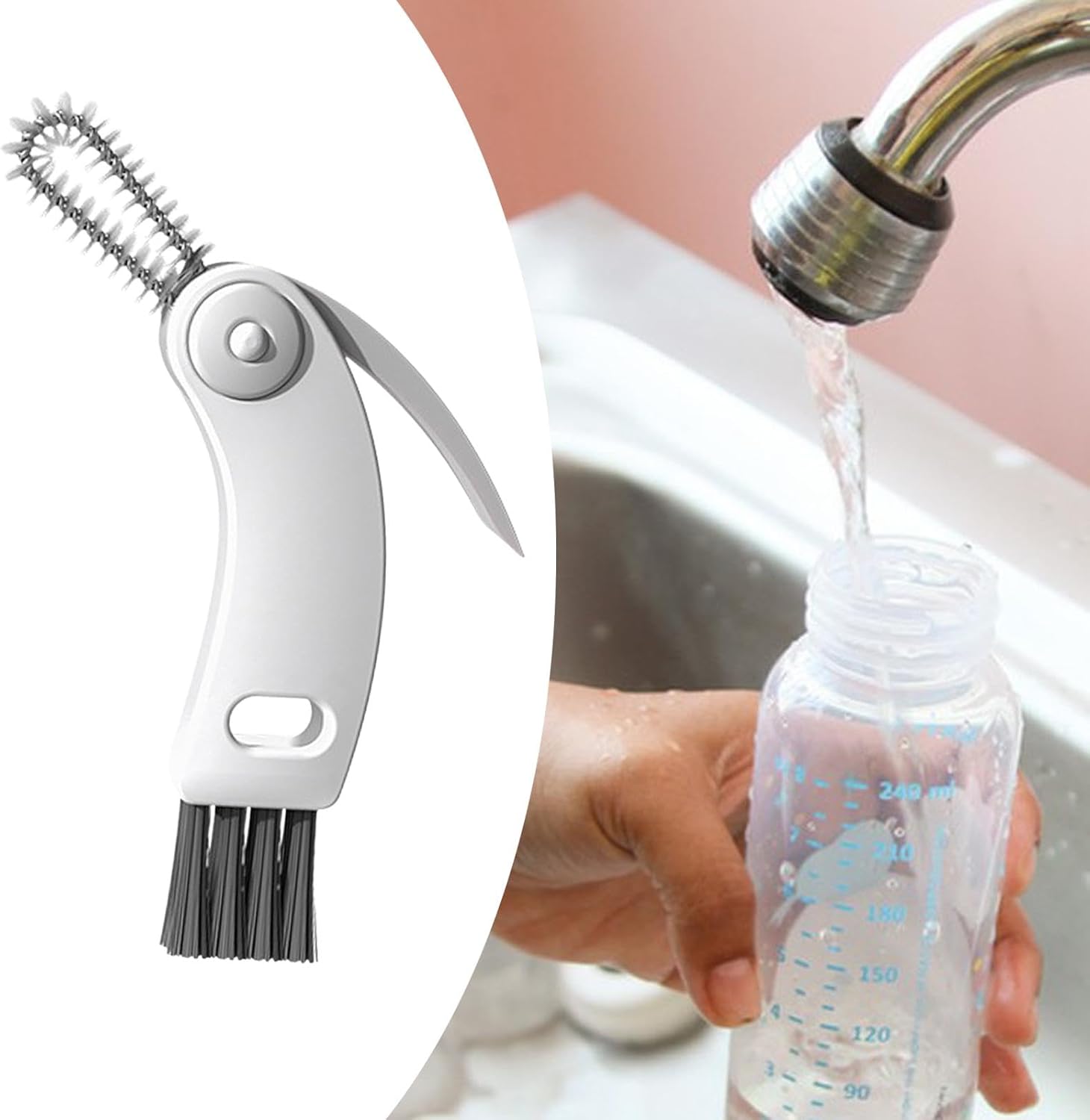 Bottle brush - bottle brush - cleaning brush - 3-in-1 cup lid brush - crevice groove cleaning - 1 pack - Image 5