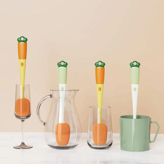 2 Pack 3-in-1 Bottle Cleaning Brushes with Sponge Head, Crevice Brush and Soft Rubber Scraper for Cups and Baby Bottles, Orange and Green - Image 5