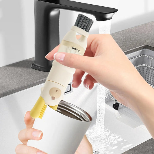 5-in-1 Bottle Lid Cleaning Brush with Crevice Scraper, Bottle Brush and Detachable Heads for Tumblers, Water Bottles and Cups, White - Image 2