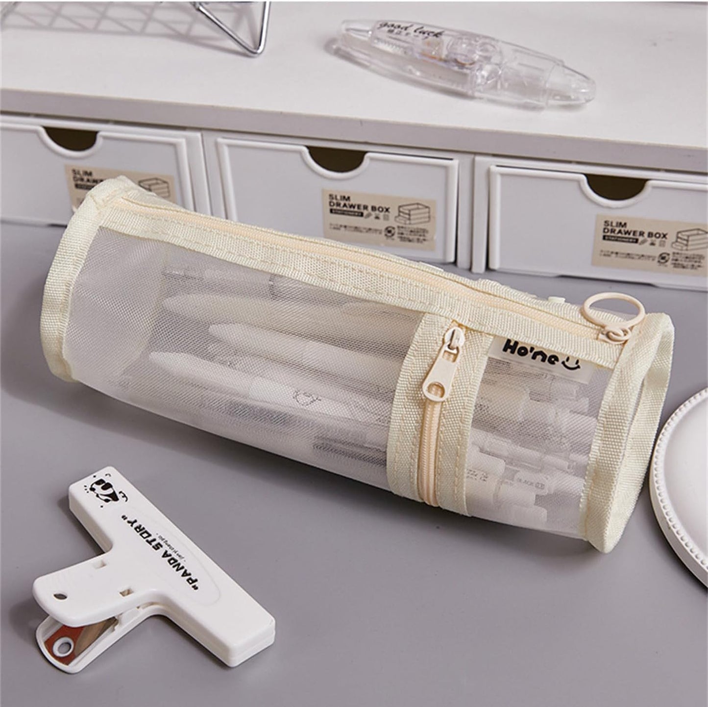Pencil Case Pen Holder Transparent Large Capacity Off White 1 Piece - Image 2