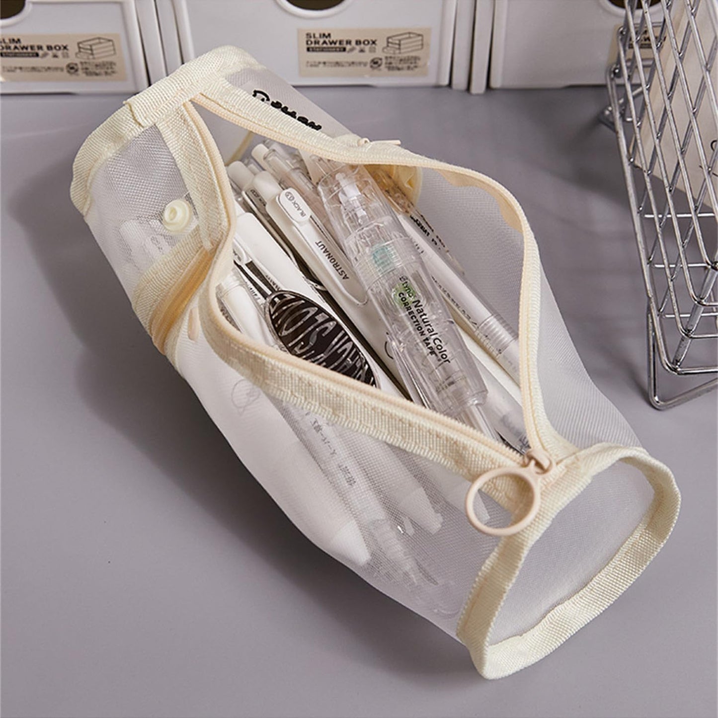 Pencil Case Pen Holder Transparent Large Capacity Off White 1 Piece - Image 3