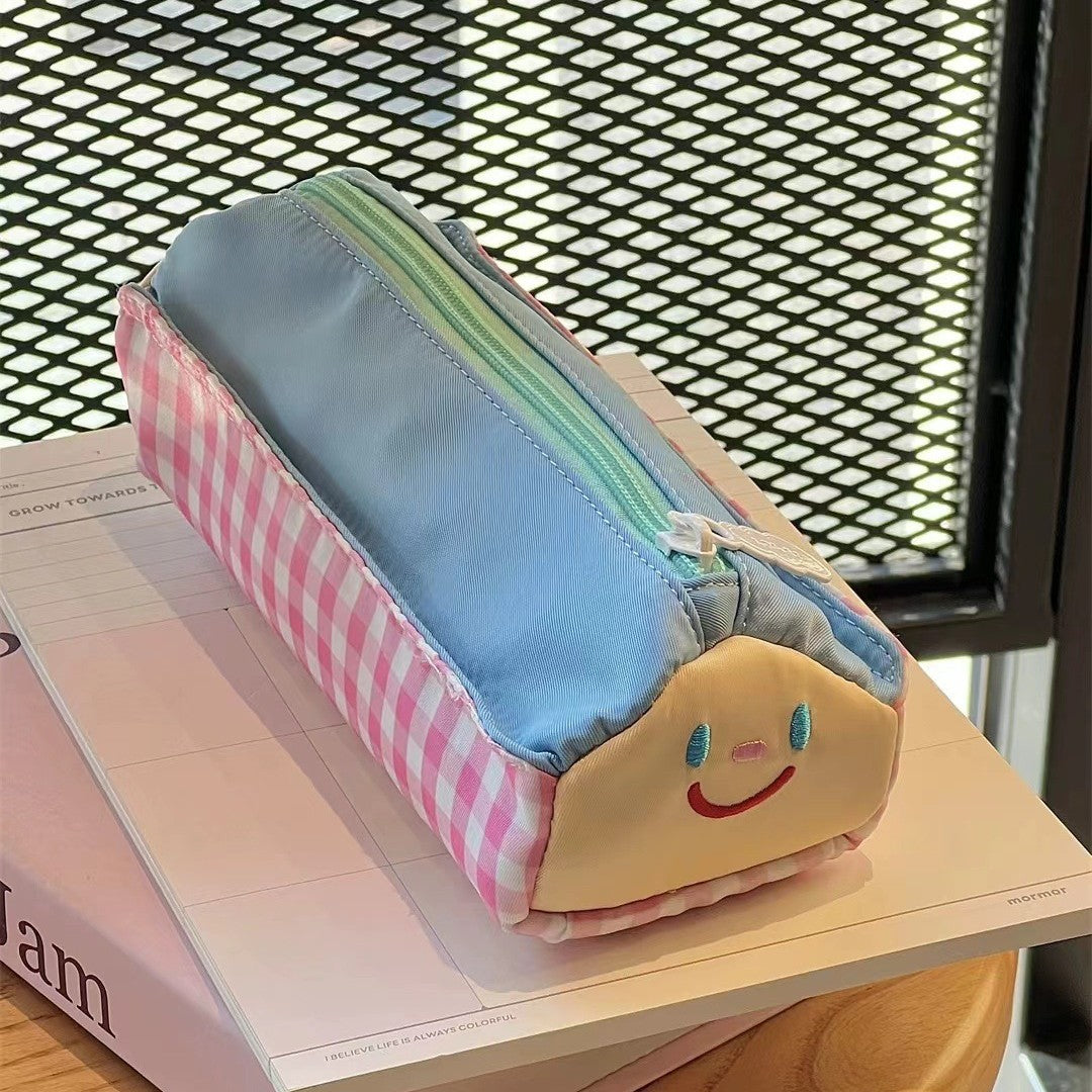 Pencil Case - Large Capacity - Cute and Lovely - Pink Check - 1 Piece - Image 2