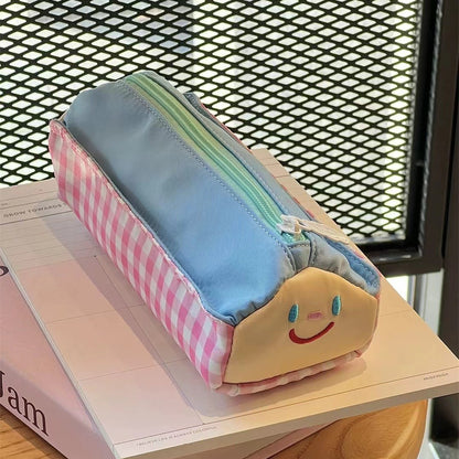 Pencil Case - Large Capacity - Cute and Lovely - Pink Check - 1 Piece - Image 2
