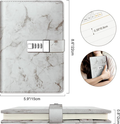 Diary with combination lock, waterproof leather, marble pattern, gray, 1 pack - Image 3